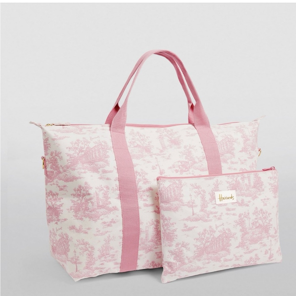 Harrods Pink Toile Foldable Overnight Bag